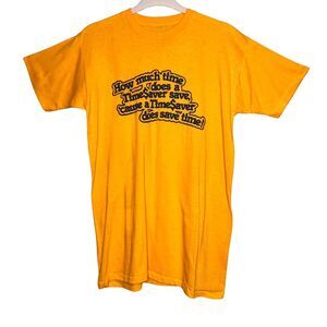 Vintage 80s Timesavers Jingle Slogan Mens Medium T Shirt Yellow Single Stitch